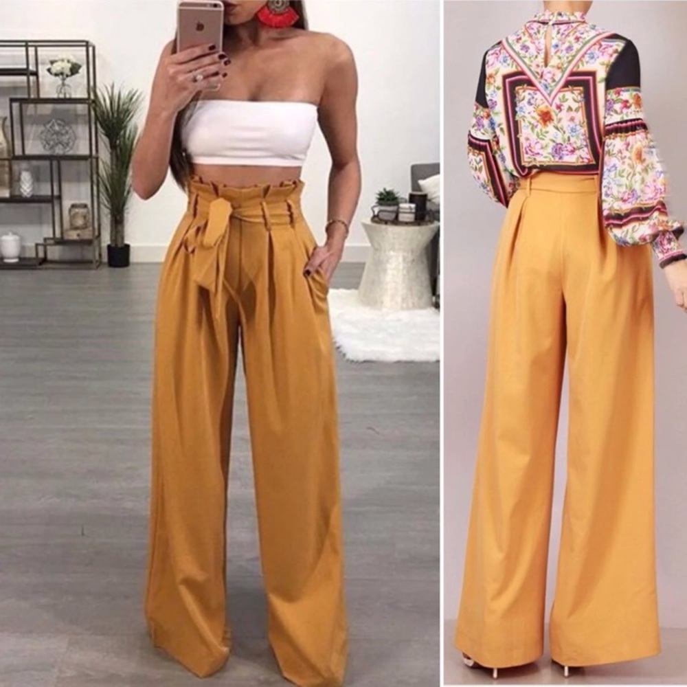 Wide leg mustard yellow pants